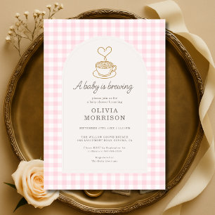 Baby Girl is Brewing Coffee Gingham Baby Shower Invitation