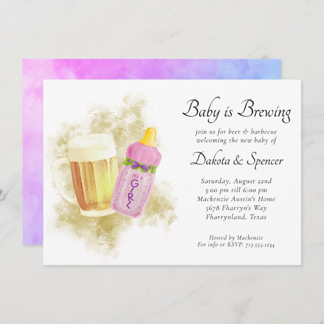 Baby Girl is Brewing | Pink Gold Outside Shower Invitation (Front/Back)