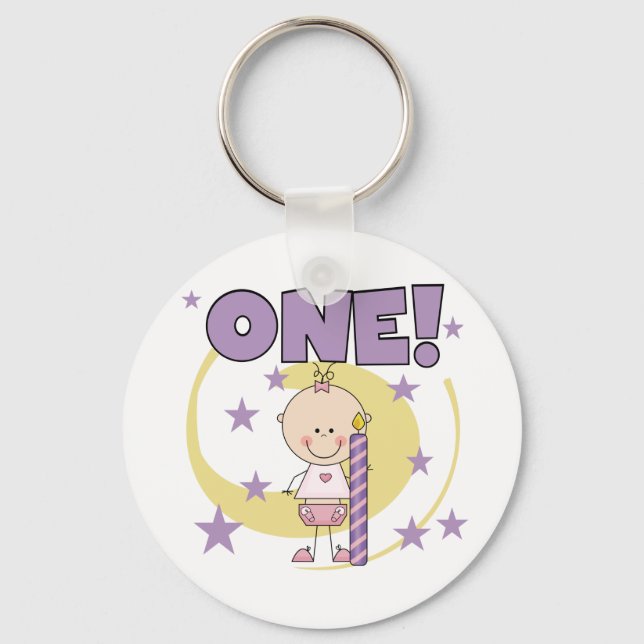 Baby Girl is One Birthday Tshirts and Gifts Key Ring (Front)