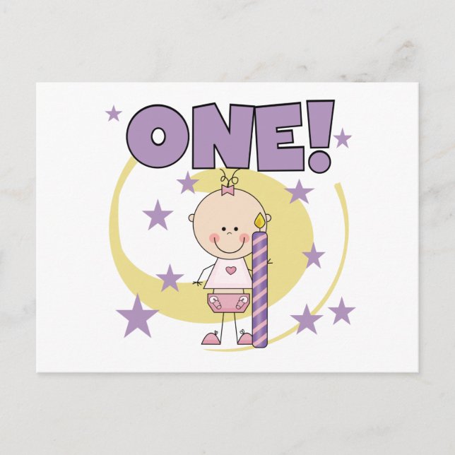 Baby Girl is One Birthday Tshirts and Gifts Postcard (Front)
