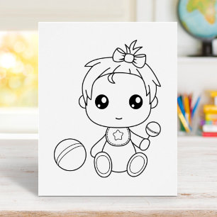 Baby Girl Jumpsuit Colouring Page Poster