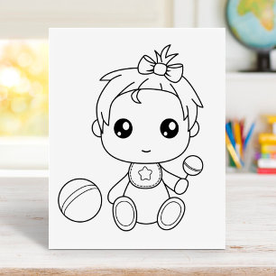 Baby Girl Jumpsuit Colouring Page Rubber Stamp