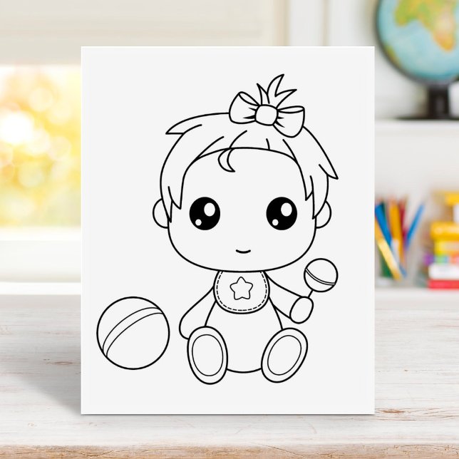 Baby Girl Jumpsuit Colouring Page Rubber Stamp (Creator Uploaded)