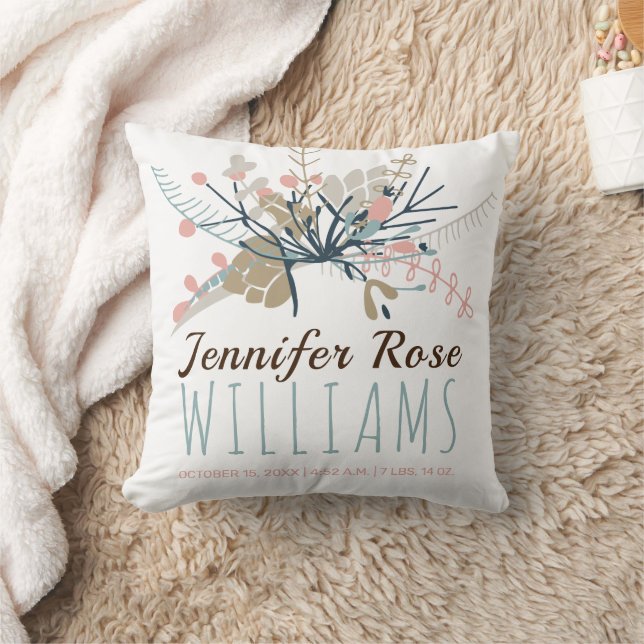 Baby Girl Keepsake Photo Birth Stats Cushion (Blanket)