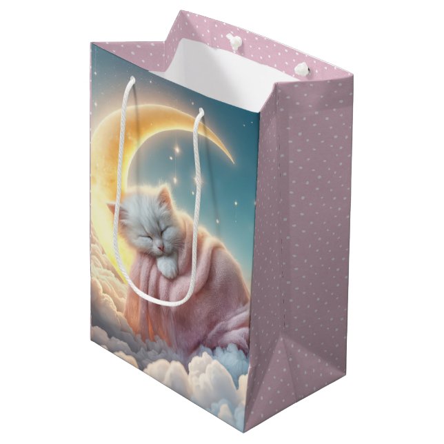 Baby Girl Kitten On a Crescent Moon Medium Gift Bag (Front Angled)