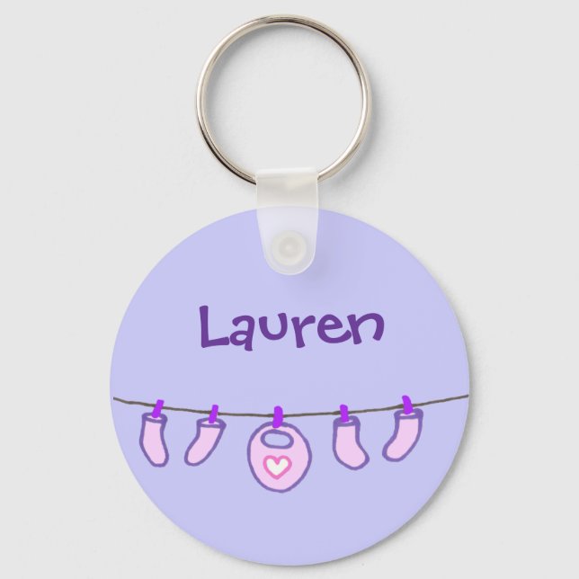 Baby Girl Laundry It's A Girl! Personalised Name Key Ring (Front)