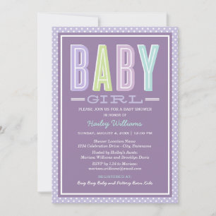 Baby Girl Lavender Bold Type Baby Shower Invitation
