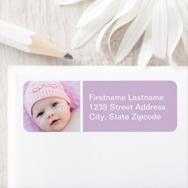 Baby Girl Lavender Photo Return Address Label (Insitu)