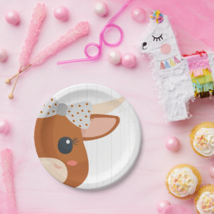 Baby Girl Longhorn Burnt Orange Baby Shower Paper Plate