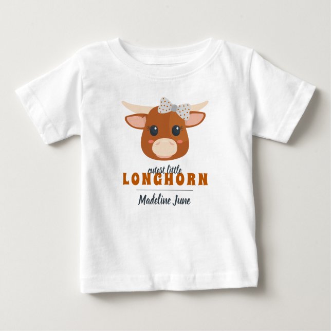 Baby Girl Longhorn Burnt Orange T-Shirt (Front)