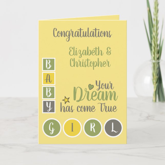 Baby Girl love and cherish yellow and green Card (Front)