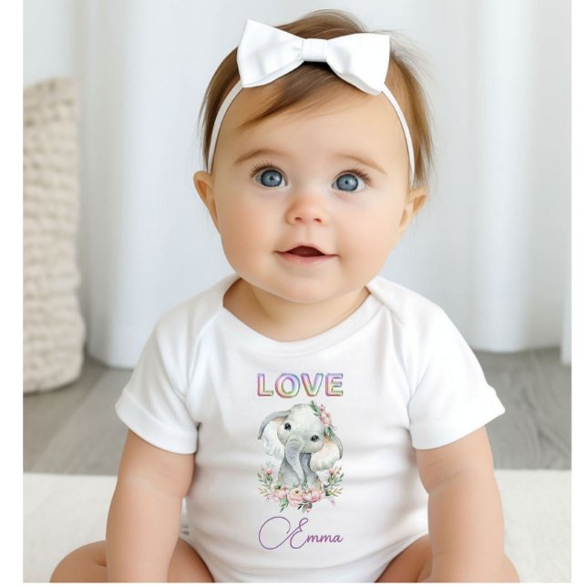 Baby Girl Love Name Elephant Cute Baby Bodysuit (Creator Uploaded)