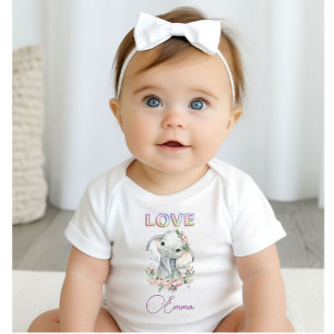 Baby Girl Love Name Elephant Cute Bodysuit