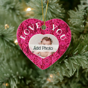 Baby Girl Love You Heart Photo Pink Rose New Mum Ceramic Ornament
