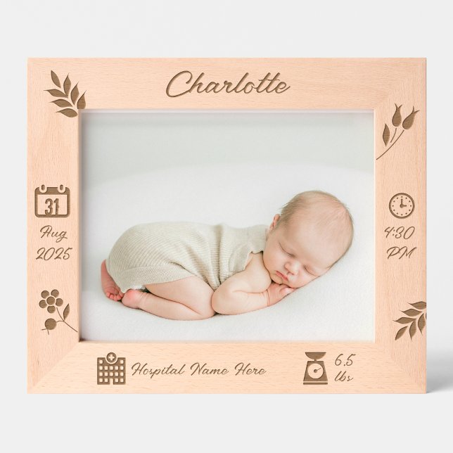 Baby Girl Memory Frame | Horizontal | DP7 (custom engraved picture frame, personalized baby keepsake, unique photo display, custom name decor )