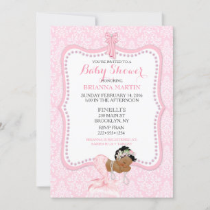 Baby Girl Mermaid Princess Crown Damask Invitation