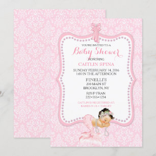 Baby Girl Mermaid Princess Crown Damask Invitation
