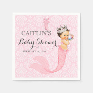 Baby Girl Mermaid Princess Crown Damask Napkin