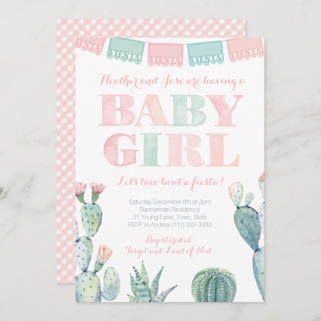 Baby Girl Mexican Taco Bout a Fiesta Baby Shower Invitation (Front/Back)