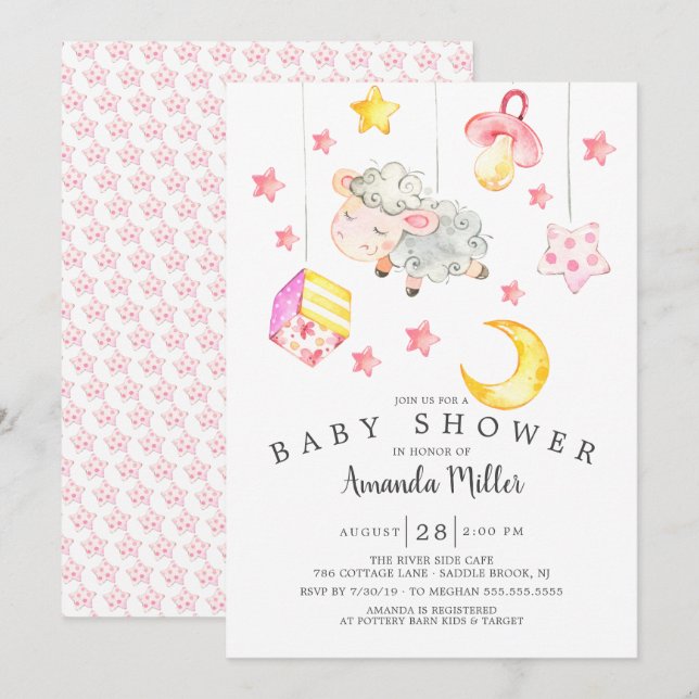 Baby Girl Mobile Lamb Baby Shower Invitation (Front/Back)