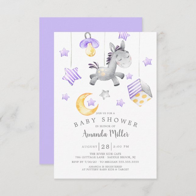 Baby Girl Mobile Pony Baby Shower Invitation (Front/Back)