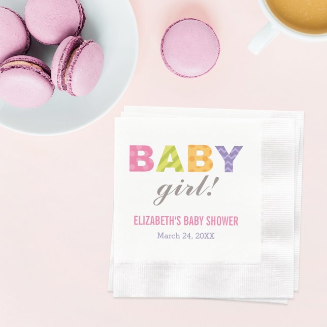 Baby Girl Modern Colourful Letters Baby Shower Napkin (Creator Uploaded)