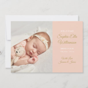 Baby Girl Modern Gold Script Photo Birth Announcement