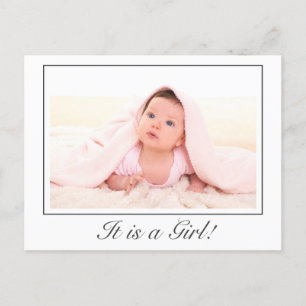 Baby Girl Modern Minimal Photo Birth Typography Announcement Postcard
