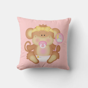 Baby Girl Monkey Bedroom or Couch Pillow
