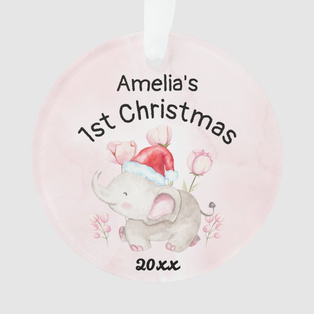 Baby Girl Name First Christmas 2023 Pink & Custom  Ornament (Front)