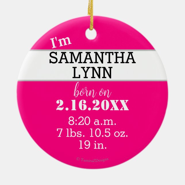 Baby Girl Name Hello to the World Pink Blue Ceramic Ornament (Back)