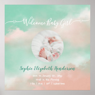 Baby Girl Name Script Birth Stats Newborn Photo Poster