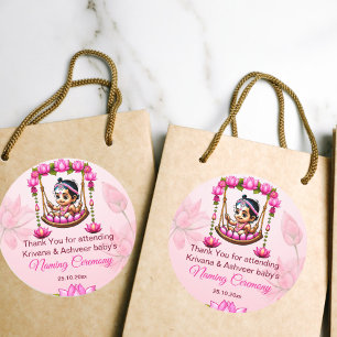 Baby Girl Naming Namkaran Cradle favour thank you Classic Round Sticker