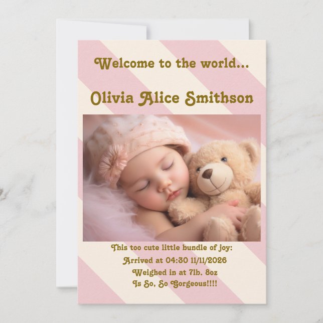 Baby Girl New Arrival Announcement (Front)