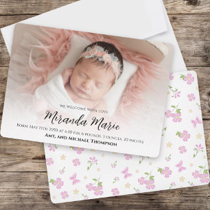 Baby Girl Newborn Photo Overlay Text Pink Floral