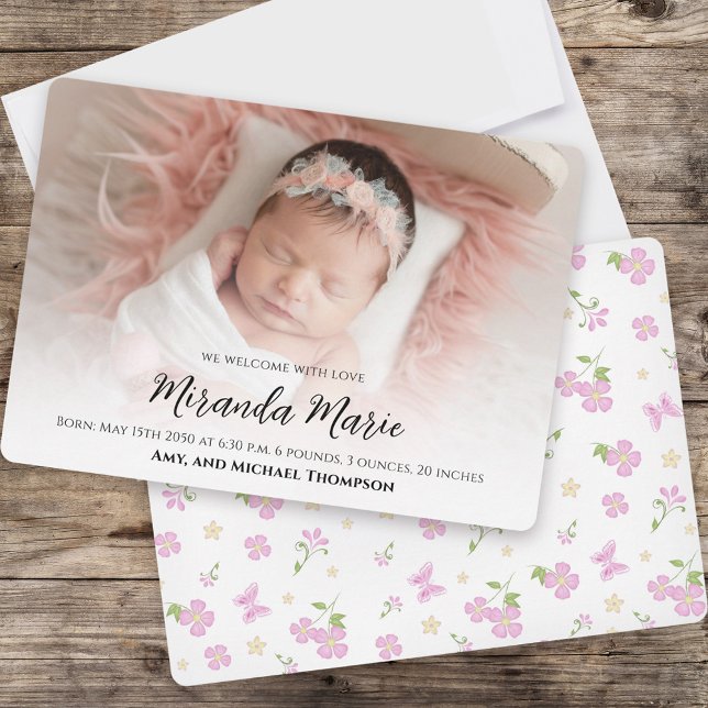 Baby Girl Newborn Photo Overlay Text Pink Floral  (Creator Uploaded)