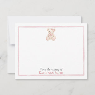 Baby Girl Note Cards Personalised Pink Bear