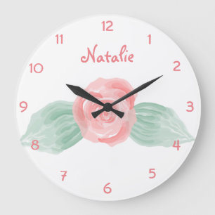 Baby Girl Nursery Decor Pink Rose Personalised Large Clock