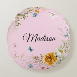 Baby Girl Nursery Decor Watercolor Floral Round Cushion