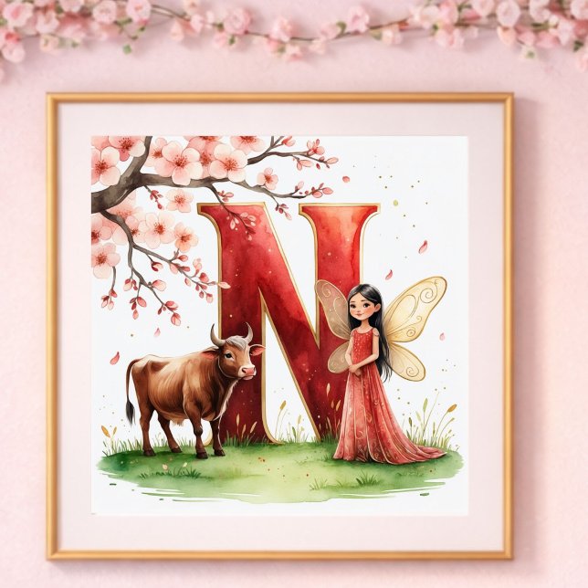 Baby Girl Nursery Letter N Fairy Floral Poster (Creator Uploaded)
