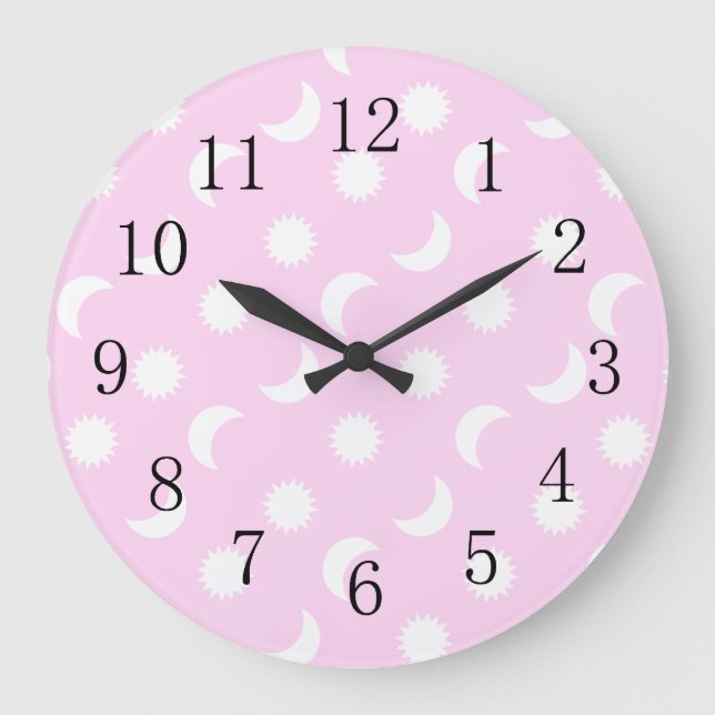 Baby Girl Nursery Lowpriced Sun Moon Pink Large Clock (Front)