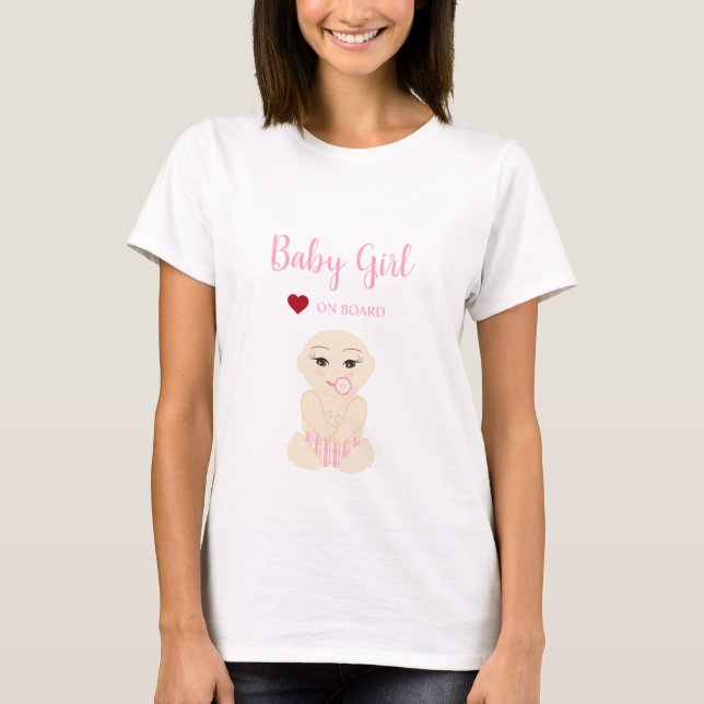 Baby Girl On Board Quote in Pink Design T-Shirt (Front)