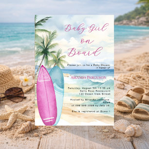Baby Girl on Board surfboard beach Baby Shower Invitation