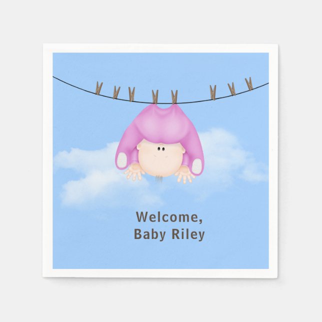 Baby Girl on Clothesline Napkins (Front)