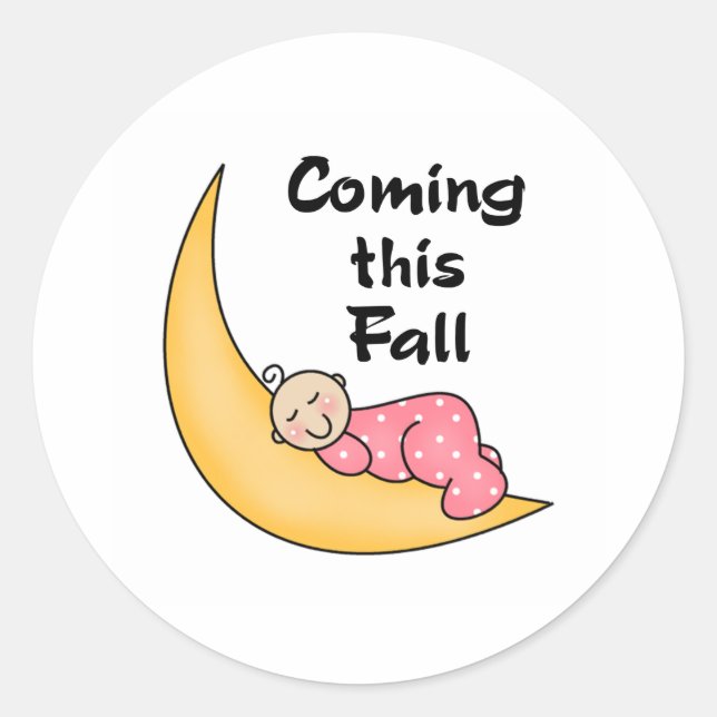 Baby Girl on Moon Fall Classic Round Sticker (Front)