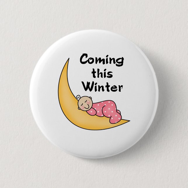 Baby Girl on Moon Winter 6 Cm Round Badge (Front)