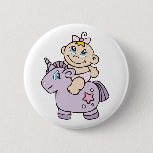 Baby Girl on Unicorn 6 Cm Round Badge