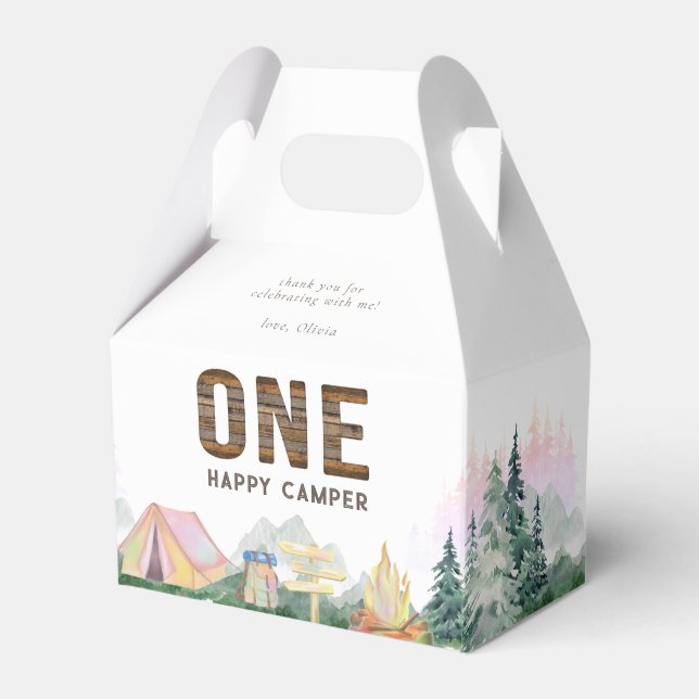 Baby Girl One Happy Camper Birthday Favour Box (Front Side)