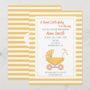 Baby girl or boy Shower yellow carriage   Invitation