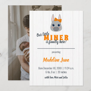 Baby Girl Orange Donkey Vertical Baby Announcement